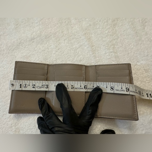 Fendi COA O'Lock Wallet Micro Trifold Rose Pink Tortora Gray Calf Leather - Picture 15 of 16